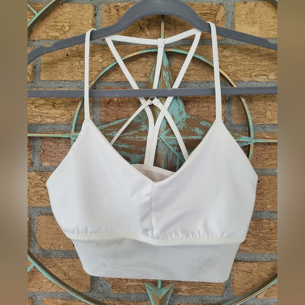 Alo Yoga Women's Lavish Bra White Mesh Band Racerback Size S Unpadded